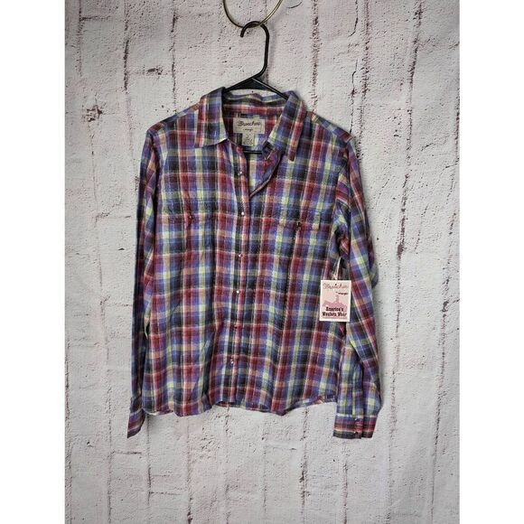 Wrangler Wrancher Pearl Snap Long Sleeve Shirt Purple Pink Plaid Western Rodeo s - Picture 1 of 9